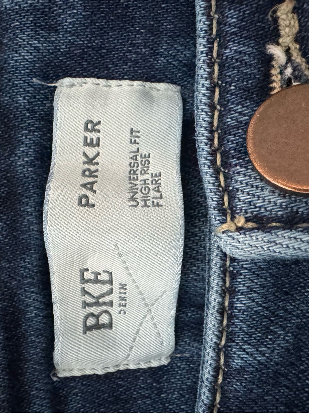 BKE Parker Dark Blue Distressed Flare Jeans - Picture 3 of 5